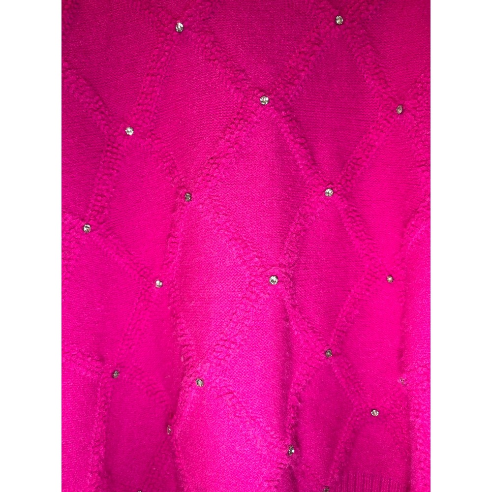 Nanette Lepore Hot Pink Rhinestone Knit Crewneck Sweater XL Feminine Barbiecore - Picture 5 of 13
